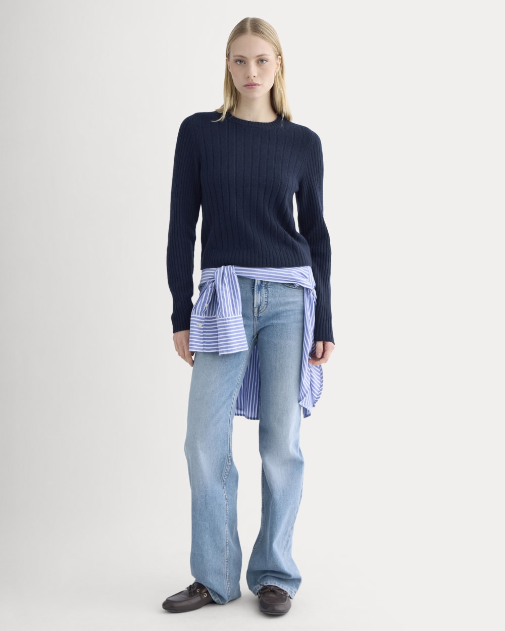 Mix Ribbed Crew in Cashmere | Navy - Image 3