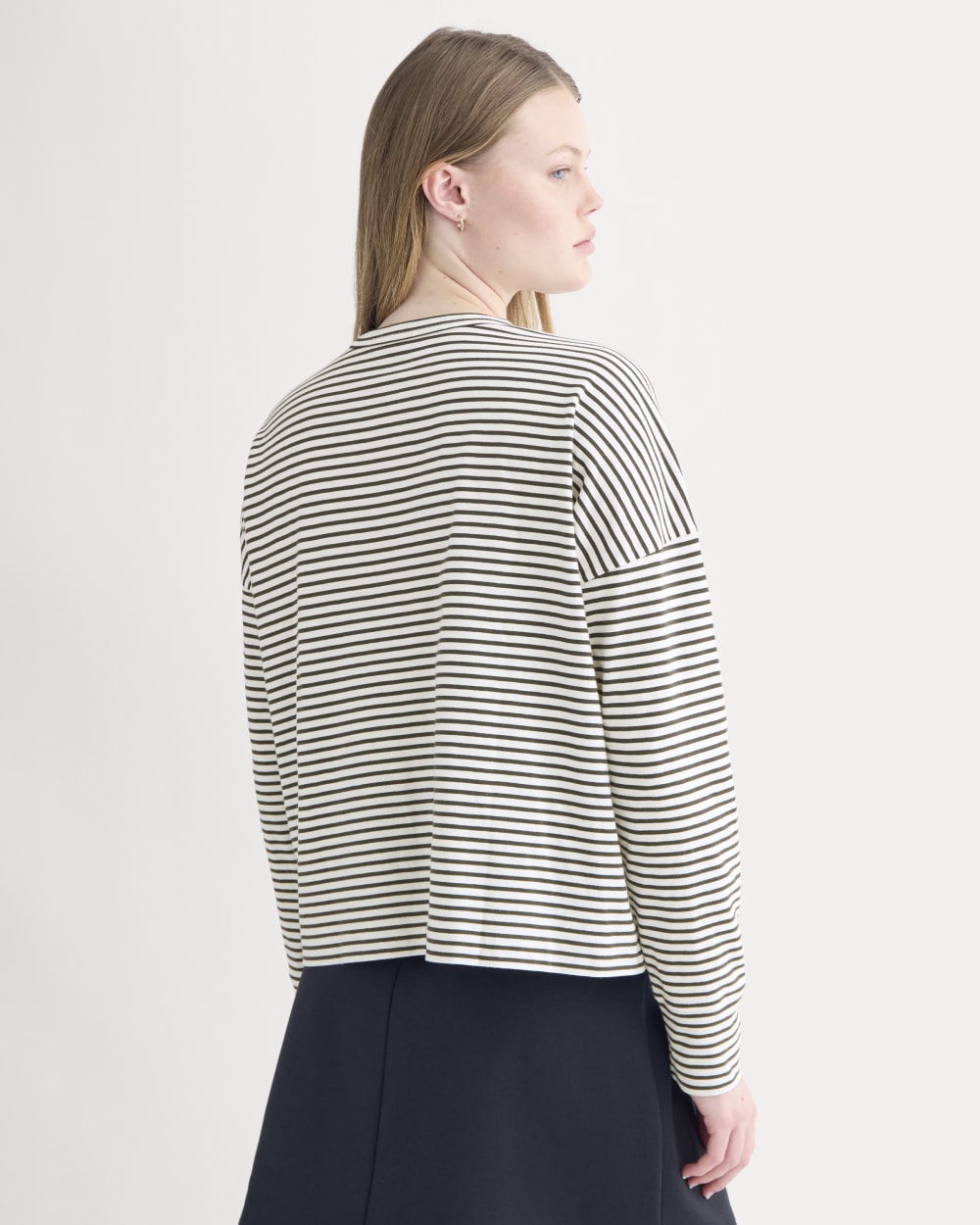 Oversized Boxy Crew in Essential Cotton | Bone / Pirate Black Stripe - Image 5