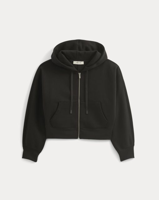 Alternative view of Luxe Fleece Full-Zip Cropped Hoodie | Black