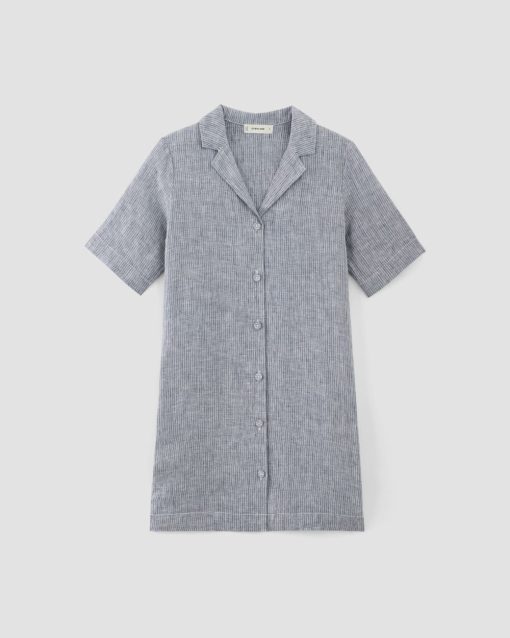 Alternative view of The Shirtdress in Linen | White / Blue
