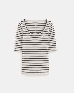 Alternative view of The Luxe Rib Scoop-Neck Tee | Bone / Black