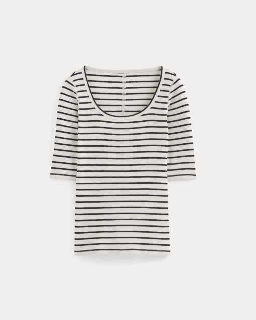 Alternative view of The Luxe Rib Scoop-Neck Tee | Bone / Black