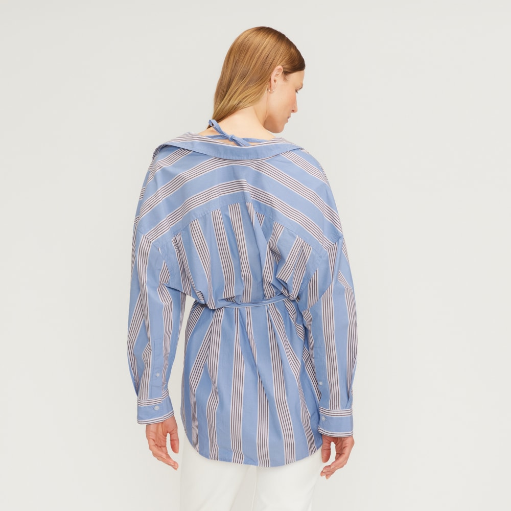 The Poplin Tie Back Shirt | Blue Opal / Cabernet / White - Image 3