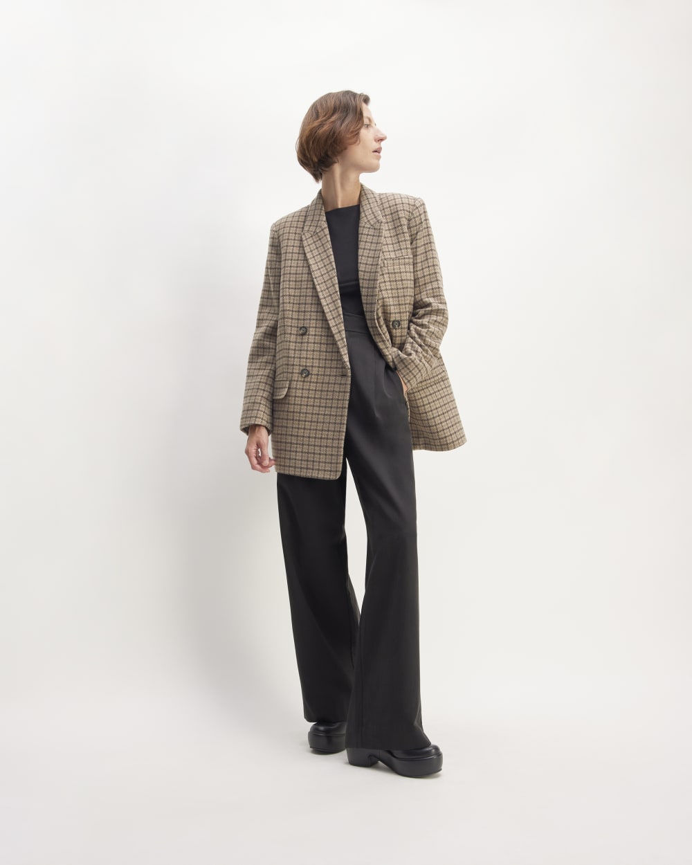 The ReWool® Double-Breasted Blazer | Beige Houndstooth - Image 3