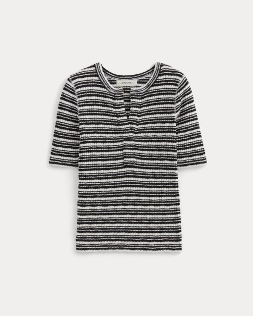 Alternative view of The Rib-Knit Short-Sleeve Henley | Bone / Black