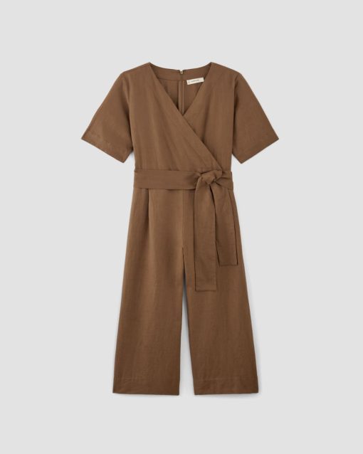 Alternative view of The Wrap Jumpsuit in Linen | Carob Brown