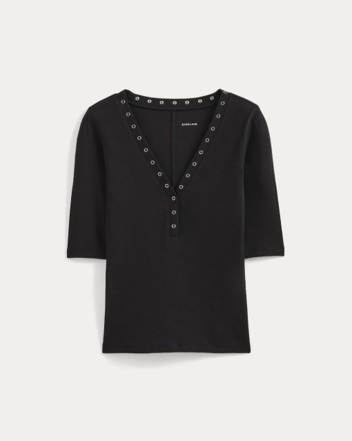 Alternative view of Luxe Rib V-Neck Henley | Black