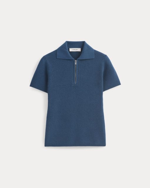 Alternative view of Knit Quarter-Zip Polo | Estate Blue