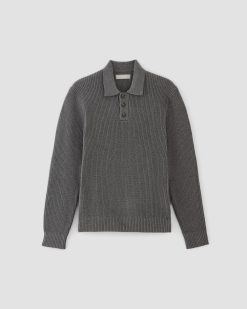 Alternative view of The Cotton Chunky Rib Polo | Heathered Charcoal