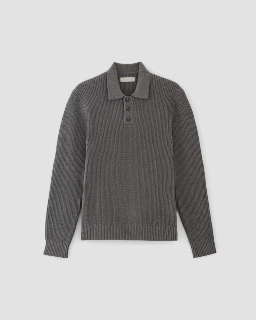 Alternative view of The Cotton Chunky Rib Polo | Heathered Charcoal
