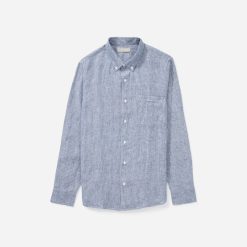 Alternative view of The Classic Shirt in Linen | Blue / White Pinstripe