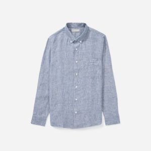 Alternative view of The Classic Shirt in Linen | Blue / White Pinstripe