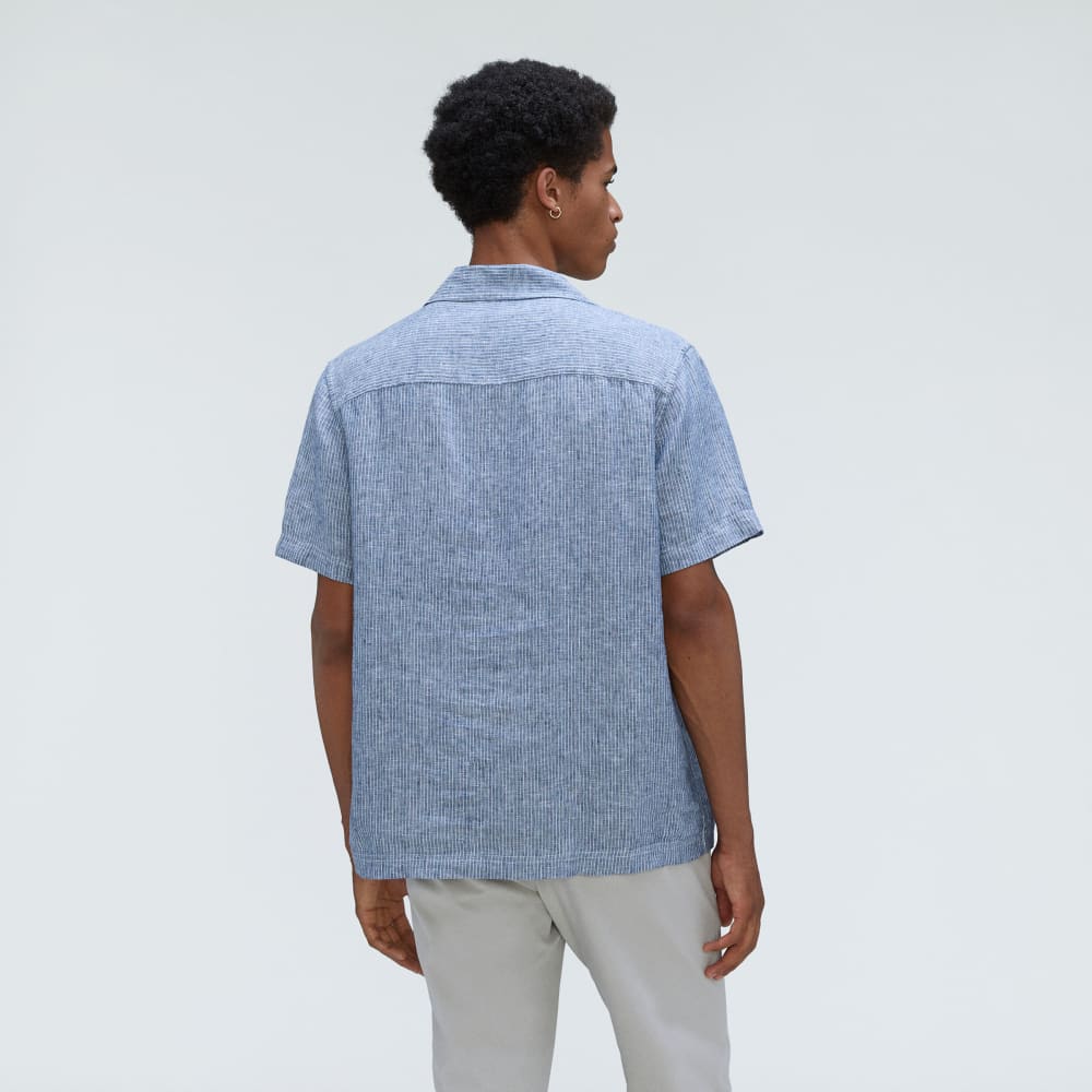 The Resort Shirt in Linen | Blue / White Pinstripe - Image 3