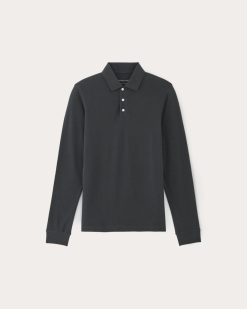 Alternative view of The Long-Sleeve Pique Polo | Heathered Graphite