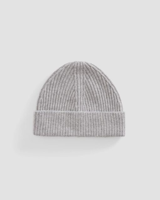 Alternative view of The Cashmere Fine Rib Beanie |  Heathered Grey