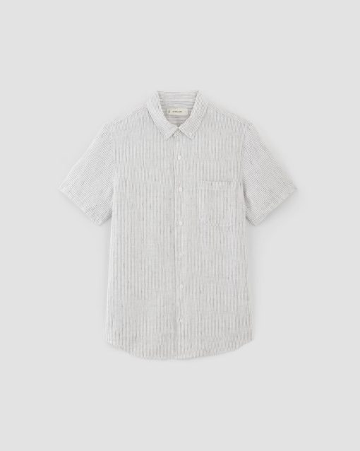 Alternative view of The Classic Short-Sleeve Shirt in Linen | White / Black