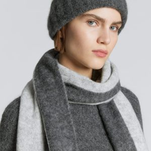 Alternative view of The Alpaca Patterned Scarf | Light Heather Grey / Dark Charcoal