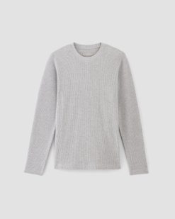 Alternative view of The Waffle Long-Sleeve Crew | Light Grey Donegal