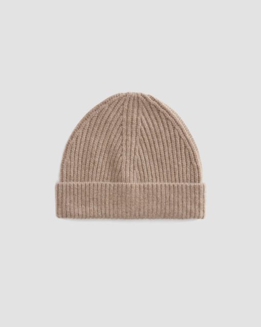 Alternative view of The Cashmere Fine Rib Beanie | Heathered Woodsmoke