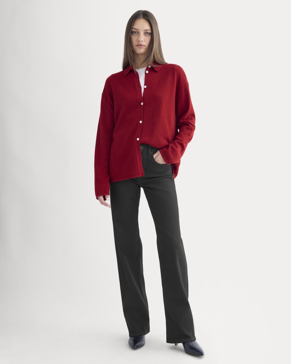 Cashmere Button-Up Shirt | Berry Red - Image 4