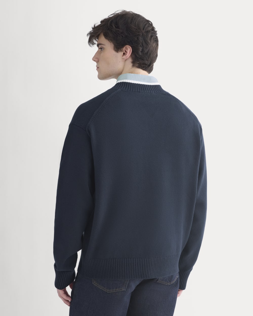 Relaxed V-Neck Sweater in Everyday Cotton | Deep Navy - Image 5