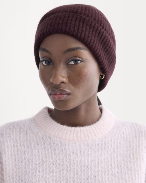 Alternative view of The Cashmere Ribbed Beanie | Wine