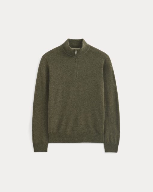 Alternative view of Cashmere Quarter Zip Sweater | Heathered Army Green