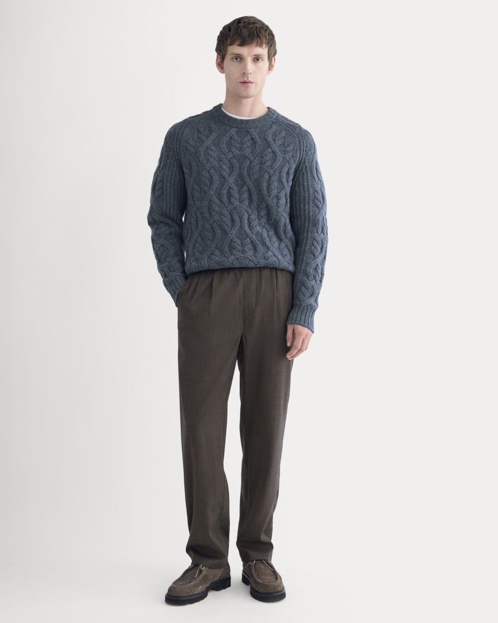 Cable Knit Crew in Luxe Merino | Heather Midnight Navy - Image 3