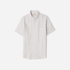 The Classic Short-Sleeve Shirt in Linen | Stone / White Stripe