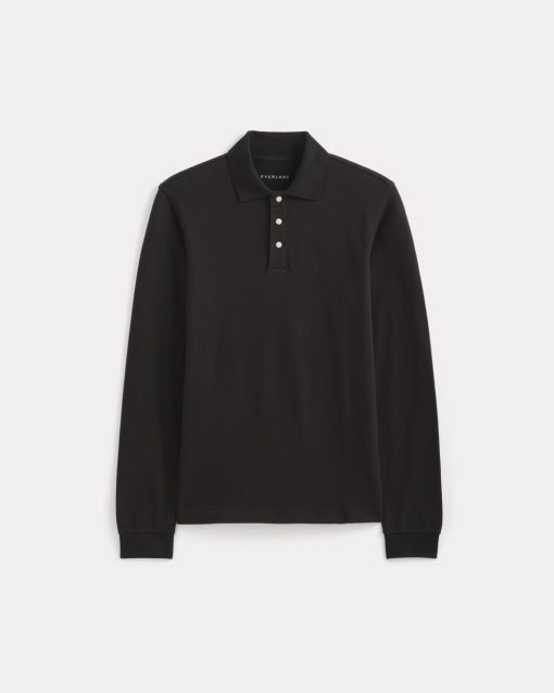Alternative view of The Long-Sleeve Pique Polo | Black