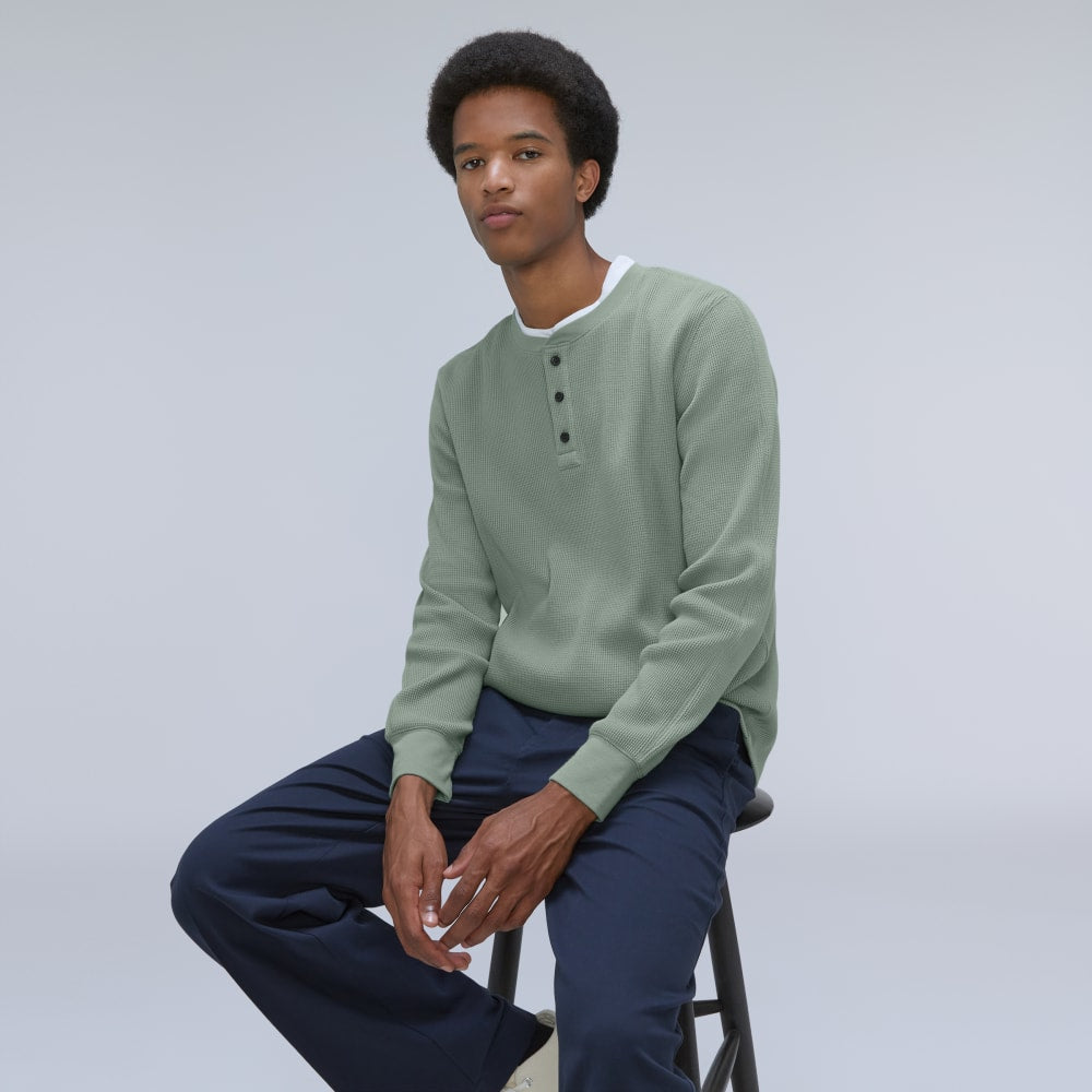 The Waffle Long-Sleeve Henley Tee | Lily Pad - Image 5