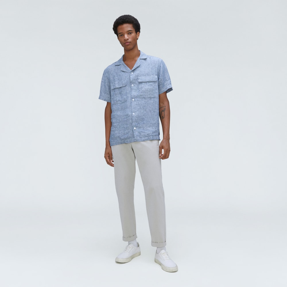 The Resort Shirt in Linen | Blue / White Pinstripe - Image 4