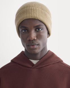 Alternative view of The Cashmere Ribbed Beanie | Dark Heathered Camel